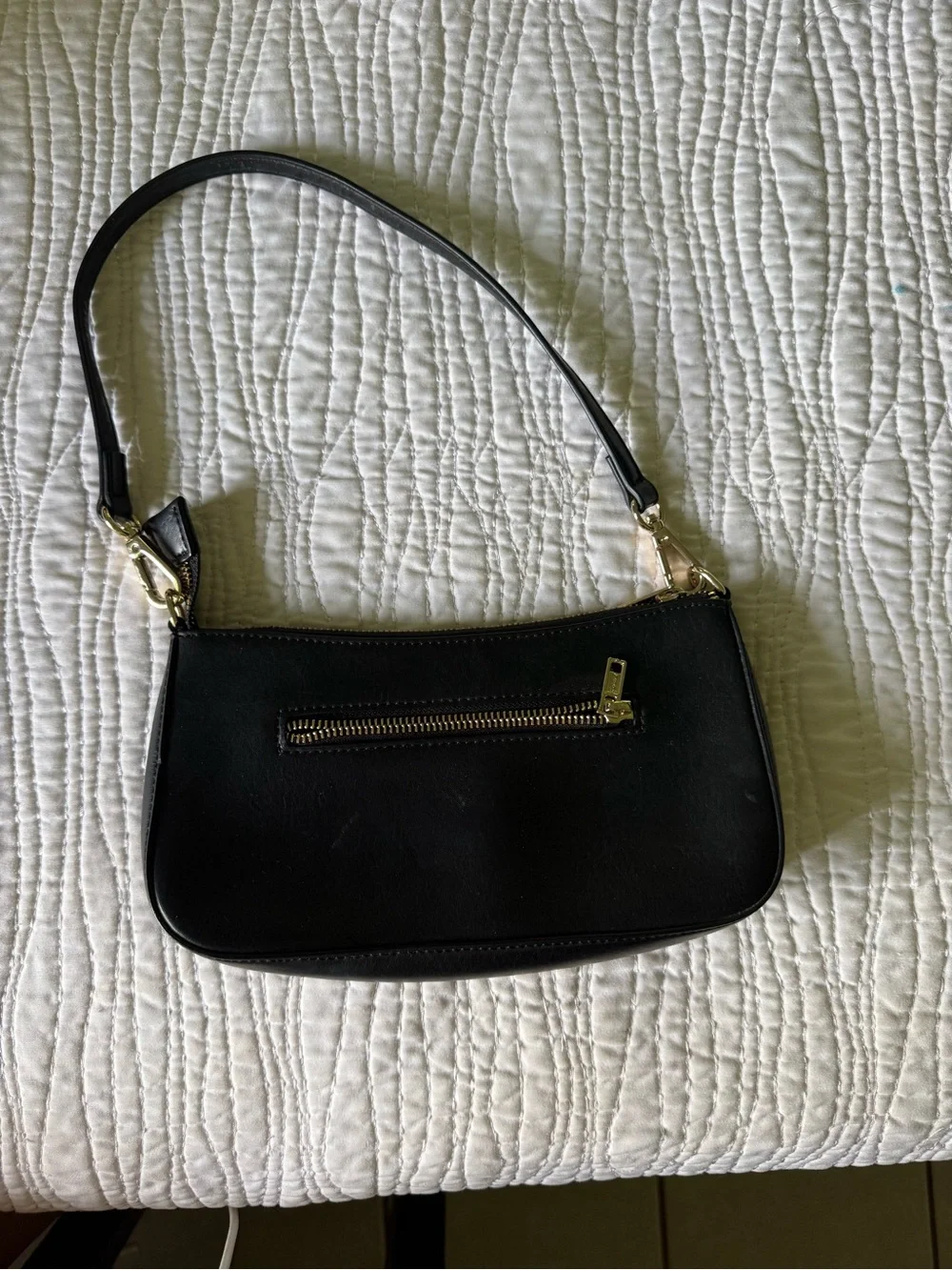 Urban Outfitters Black Leatherette Shoulder Bag with Gold Hardware